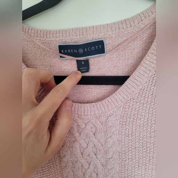 Karen Scott Textured Light Pink Sweater Size S Cable Knit Cozy Crew Neck Preppy - Picture 4 of 12